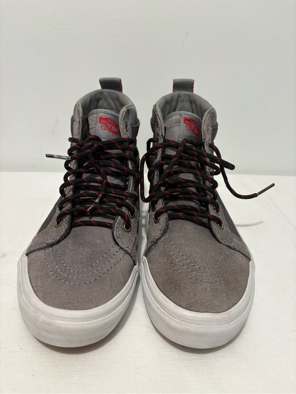Vans Gray Suede High-Top Sneakers with Black & Red Accents